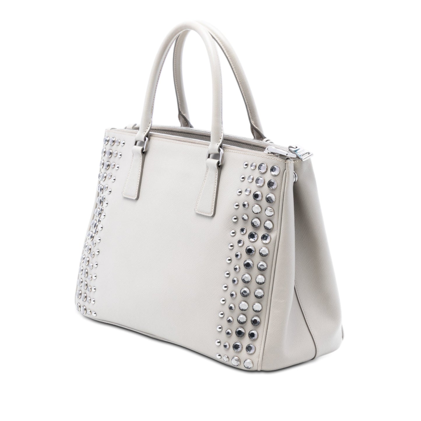 Prada Medium Saffiano Lux Studded Crystal Galleria Double Zip Satchel