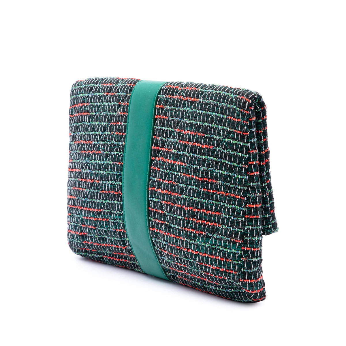 Chanel Quilted Tweed Grip Clutch — Green