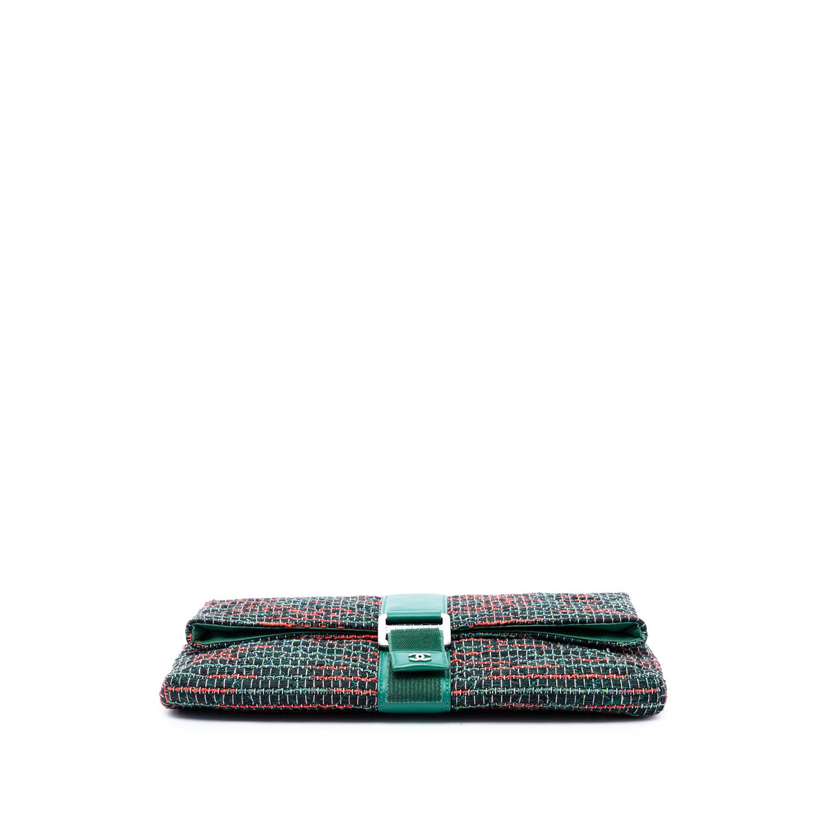 Chanel Quilted Tweed Grip Clutch — Green