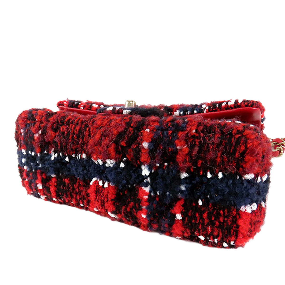 Chanel Mini Rectangular Classic Tweed Plaid Single Flap — Red