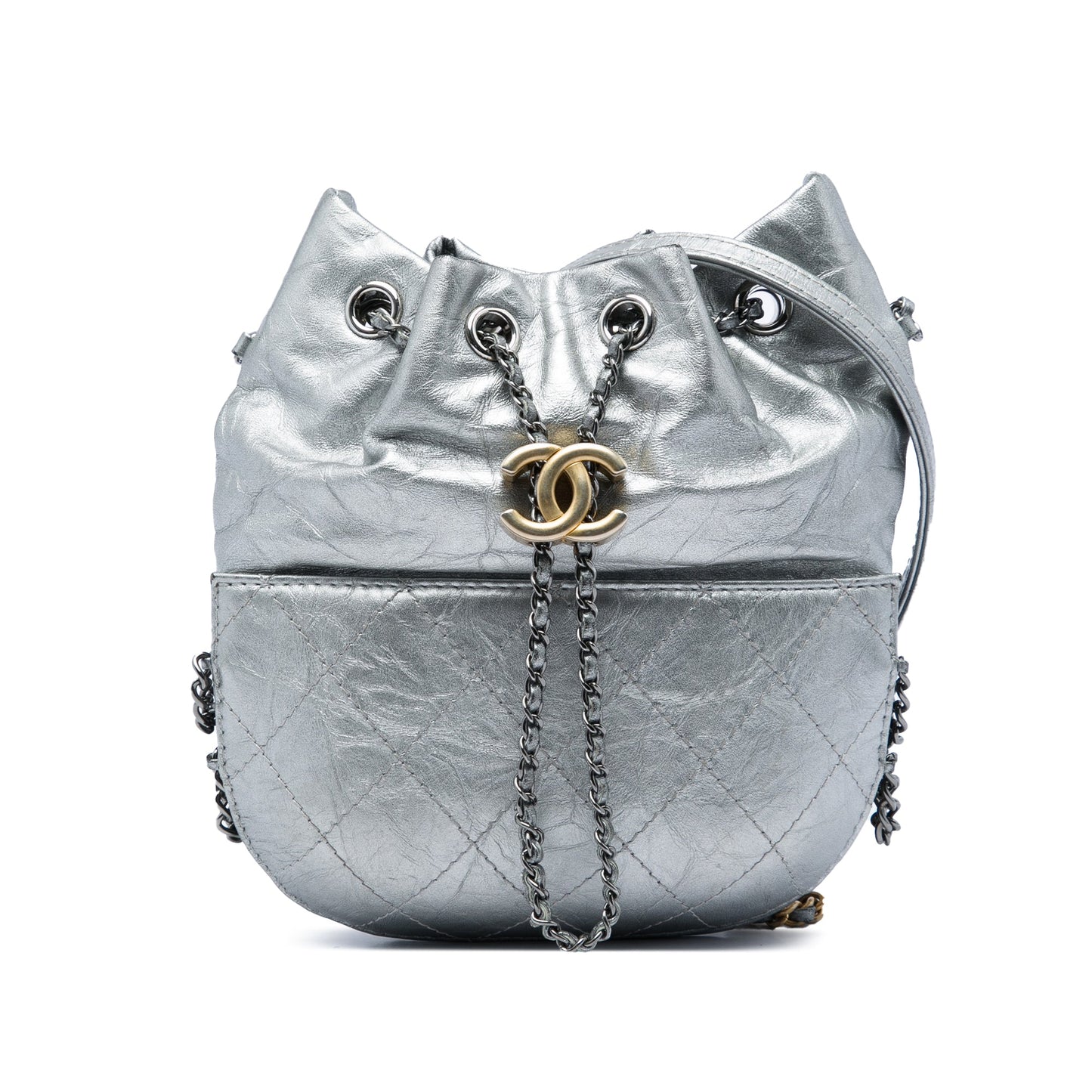 Chanel Small Quilted Metallic Aged Calfskin Gabrielle Bucket Bag
