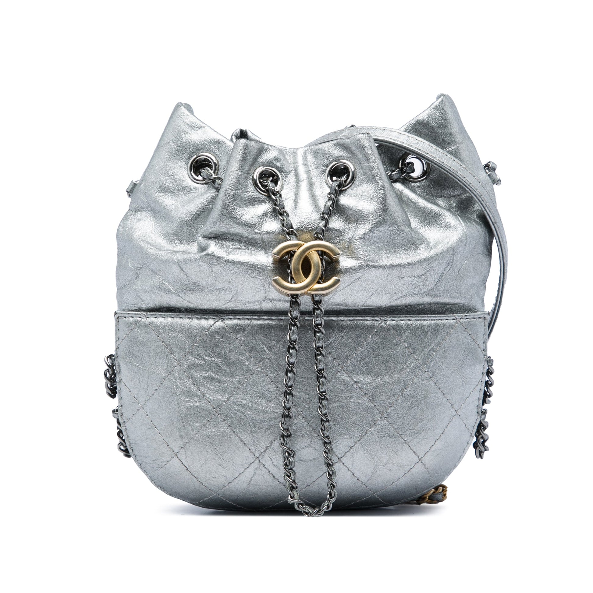 Chanel Small Quilted Metallic Aged Calfskin Gabrielle Bucket Bag