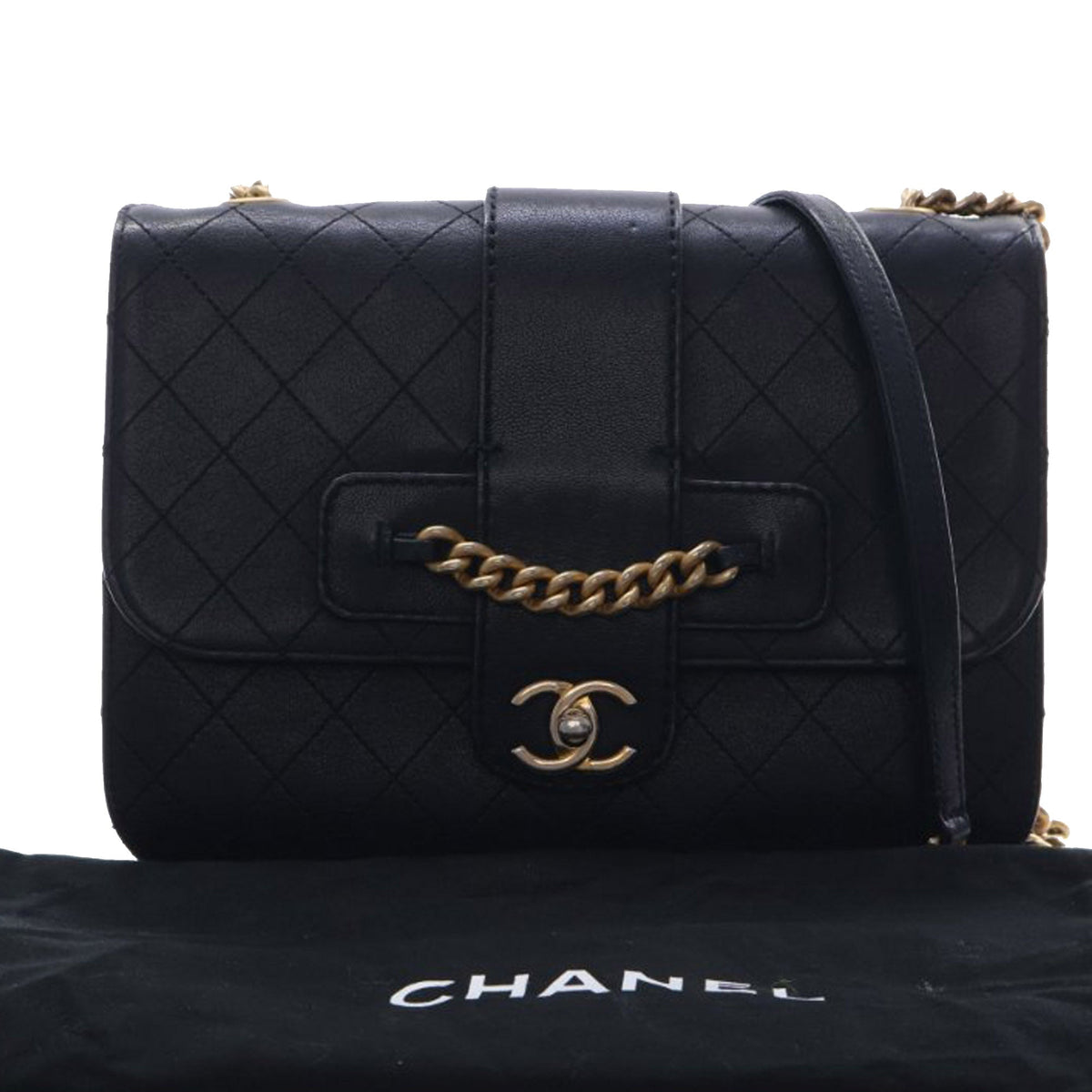 Chanel Large Quilted Sheepskin Front Chain Flap