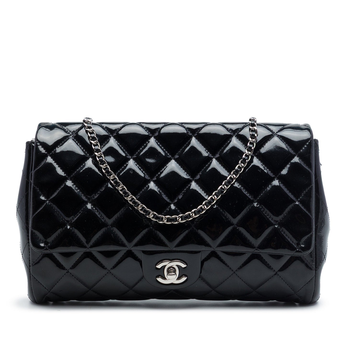 Chanel CC Quilted Patent Flap Clutch with Chain