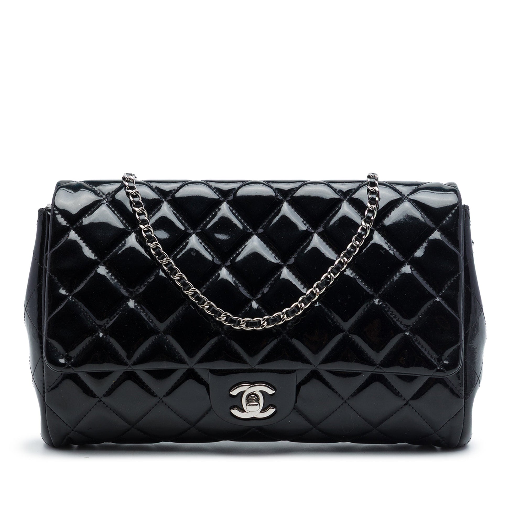 Chanel CC Quilted Patent Flap Clutch with Chain