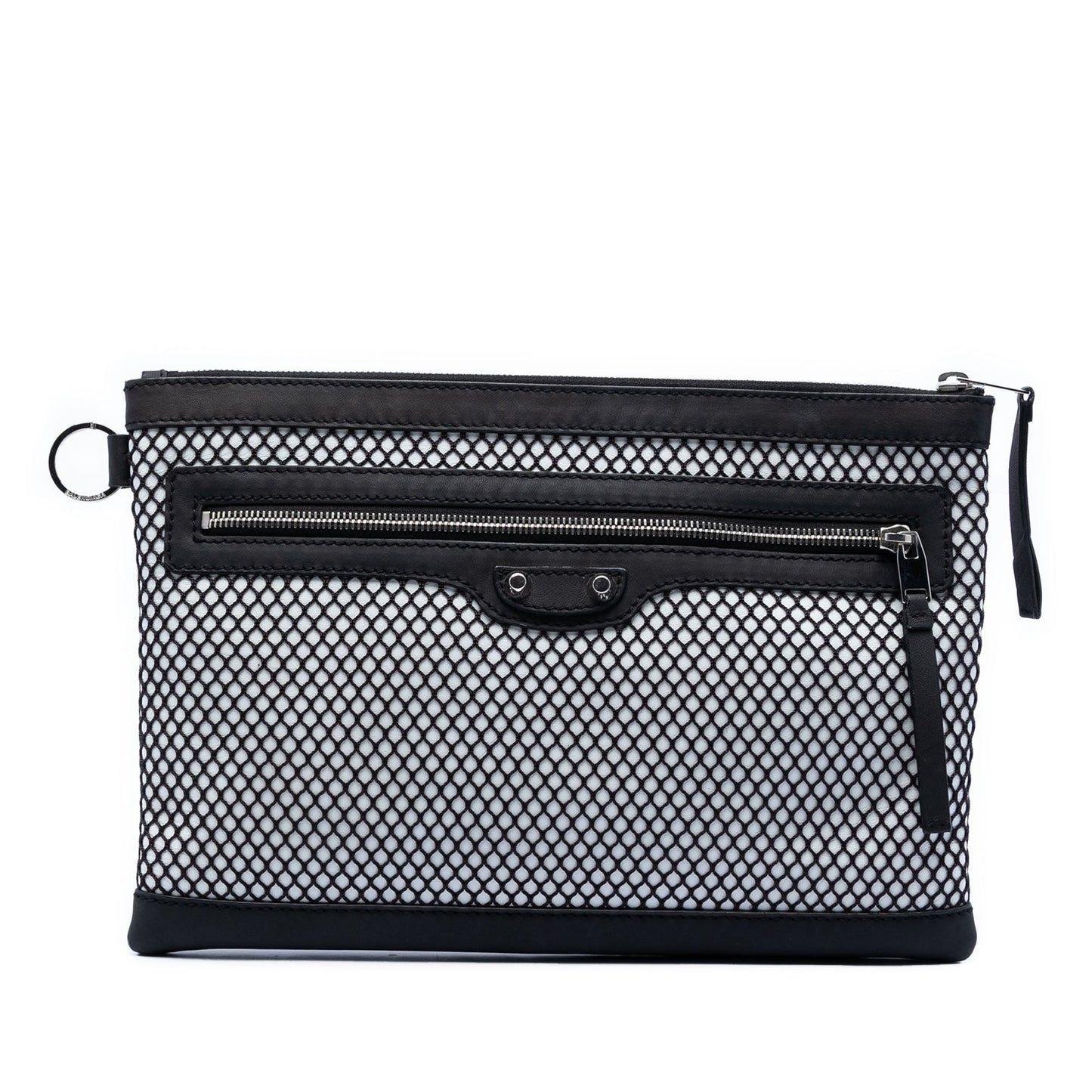 Balenciaga Lambskin and Mesh Motocross Classic Clip M Clutch