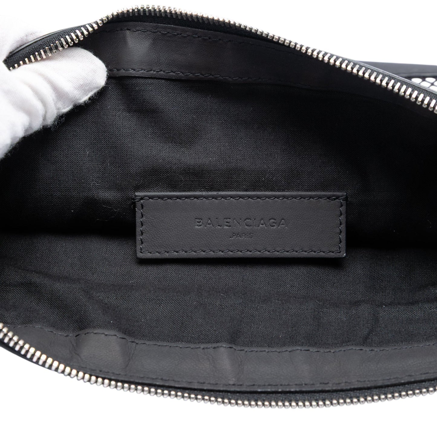 Balenciaga Lambskin and Mesh Motocross Classic Clip M Clutch