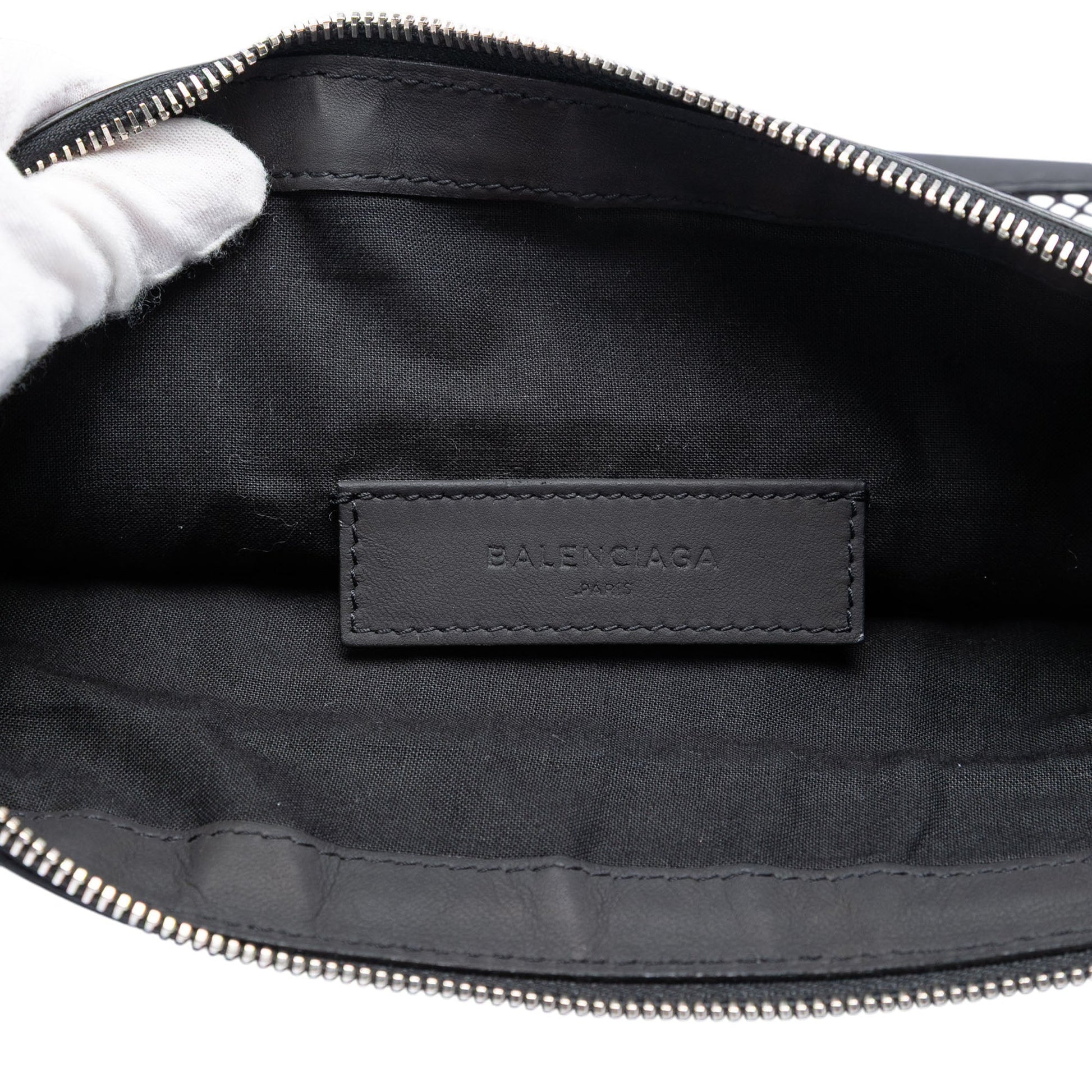 Balenciaga Lambskin and Mesh Motocross Classic Clip M Clutch