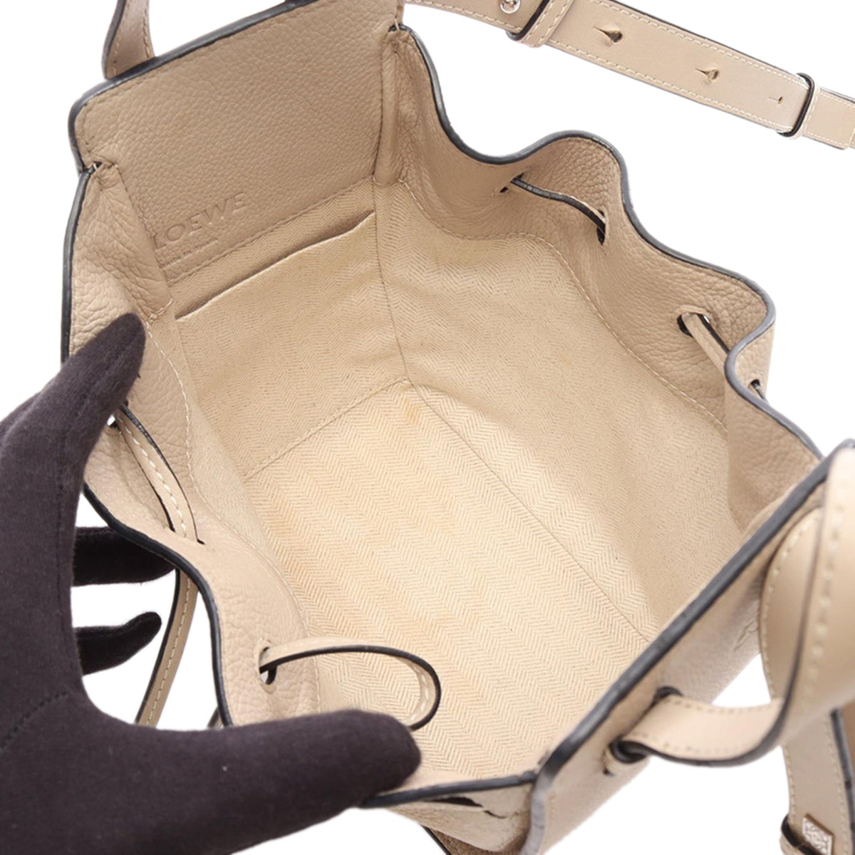 LOEWE Mini Grained Calfskin Drawstring Hammock Bag — Brown