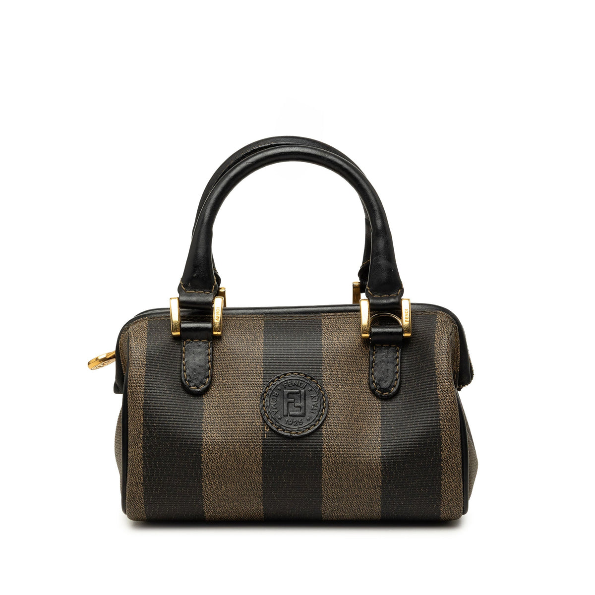 Fendi Mini Pequin Coated Canvas Convertible Boston Bag — Brown