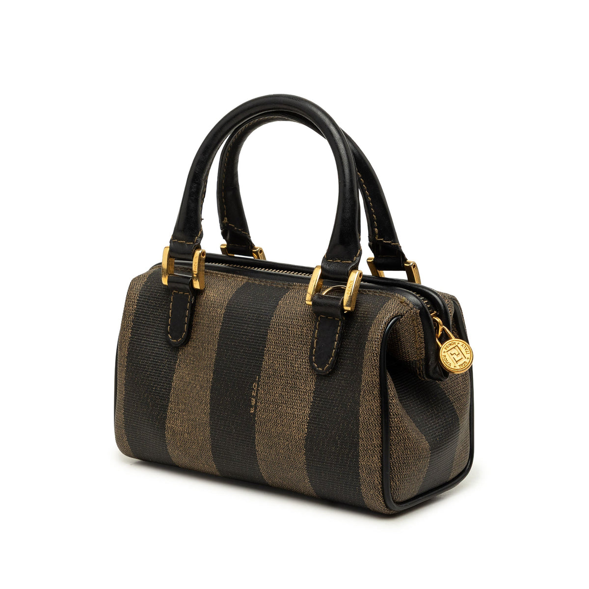Fendi Mini Pequin Coated Canvas Convertible Boston Bag — Brown