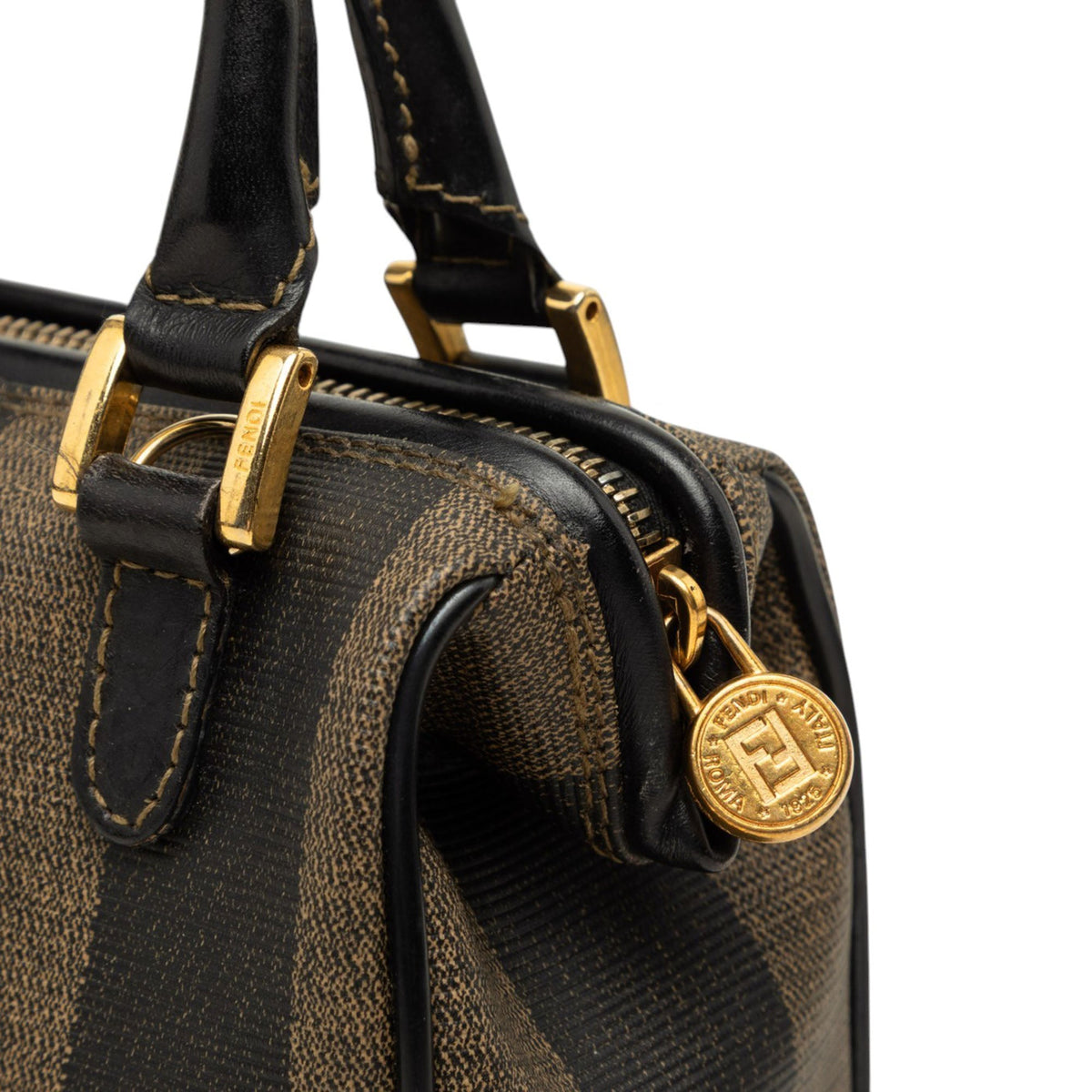 Fendi Mini Pequin Coated Canvas Convertible Boston Bag — Brown