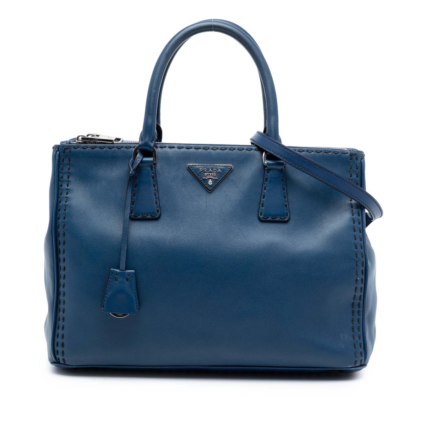 Prada Medium City Calf Hand Stitched Galleria Double Zip Satchel