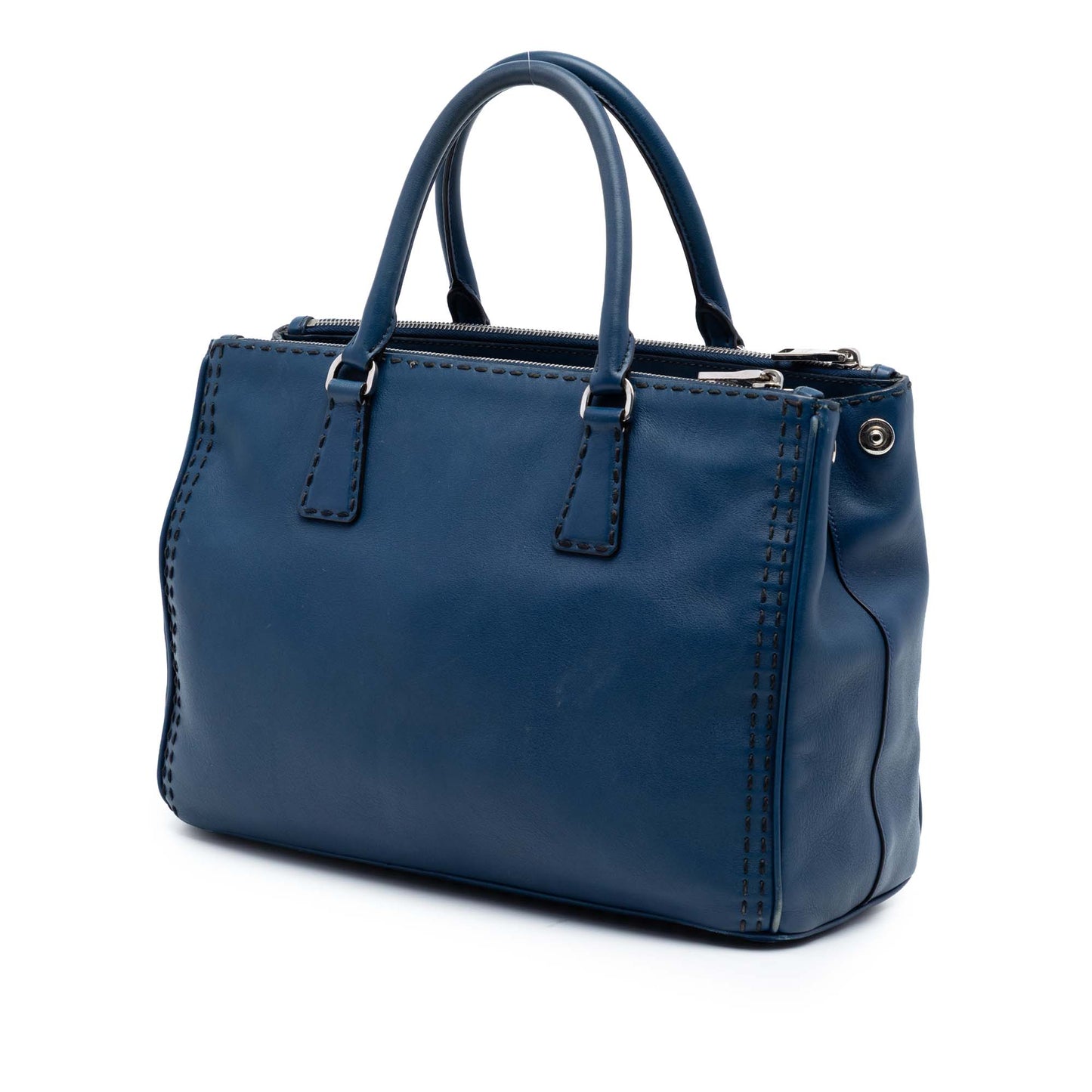 Prada Medium City Calf Hand Stitched Galleria Double Zip Satchel