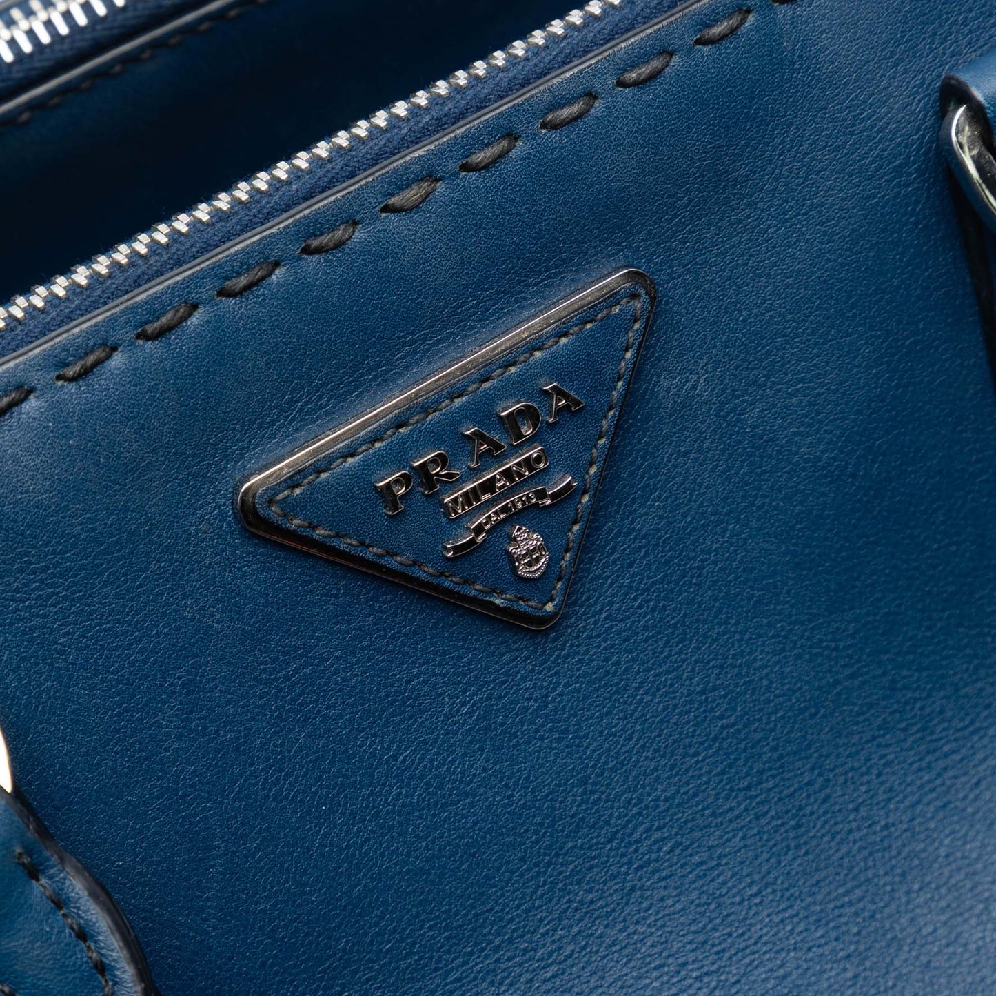Prada Medium City Calf Hand Stitched Galleria Double Zip Satchel