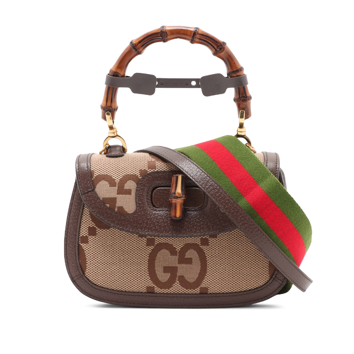 Gucci Small Jumbo GG Canvas Web Bamboo 1947 Top Handle Bag