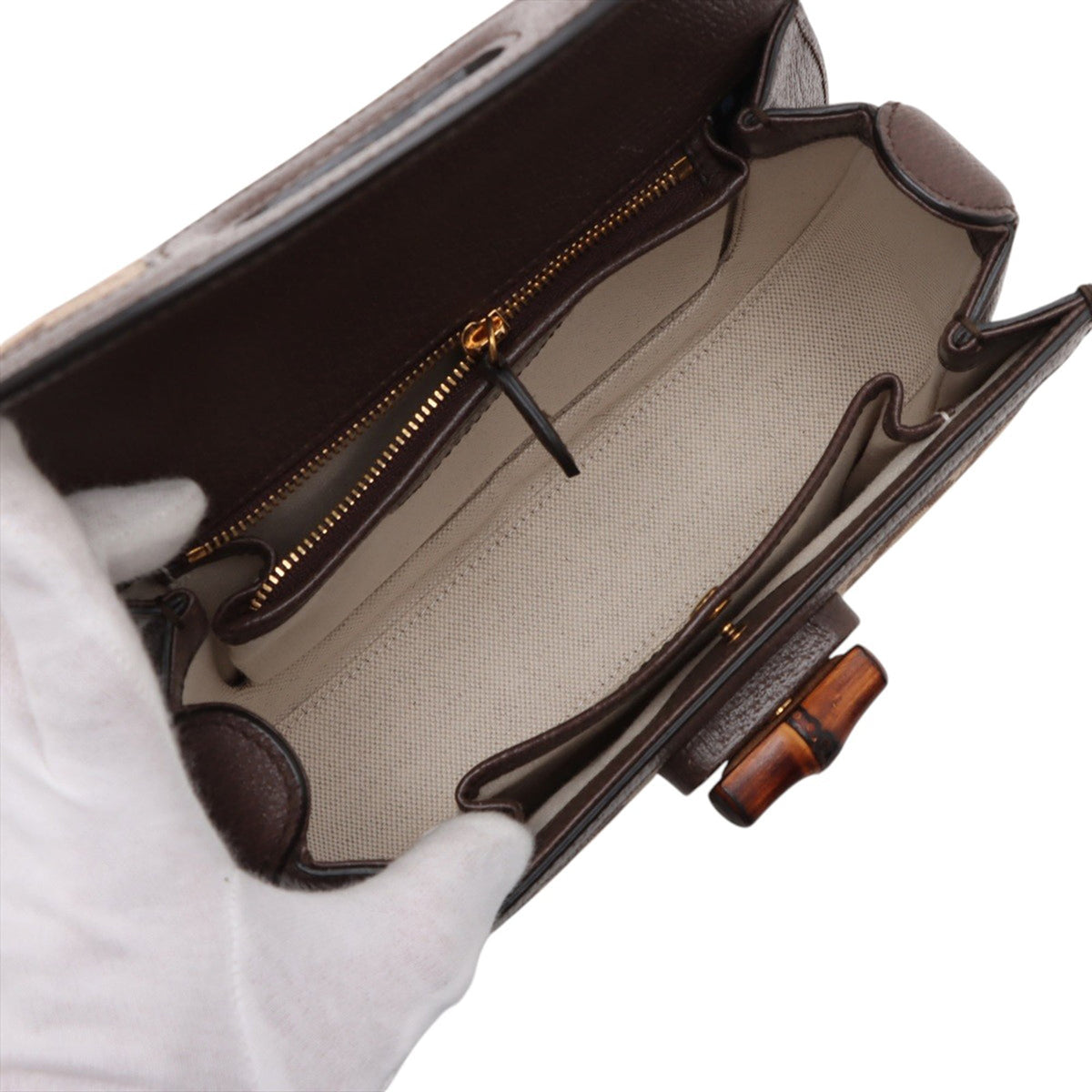 Gucci Small Jumbo GG Canvas Web Bamboo 1947 Top Handle Bag