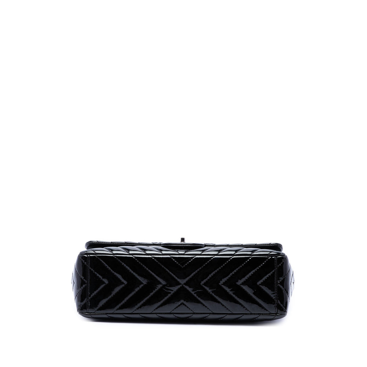 Chanel Jumbo Classic Chevron Patent Double Flap — Black