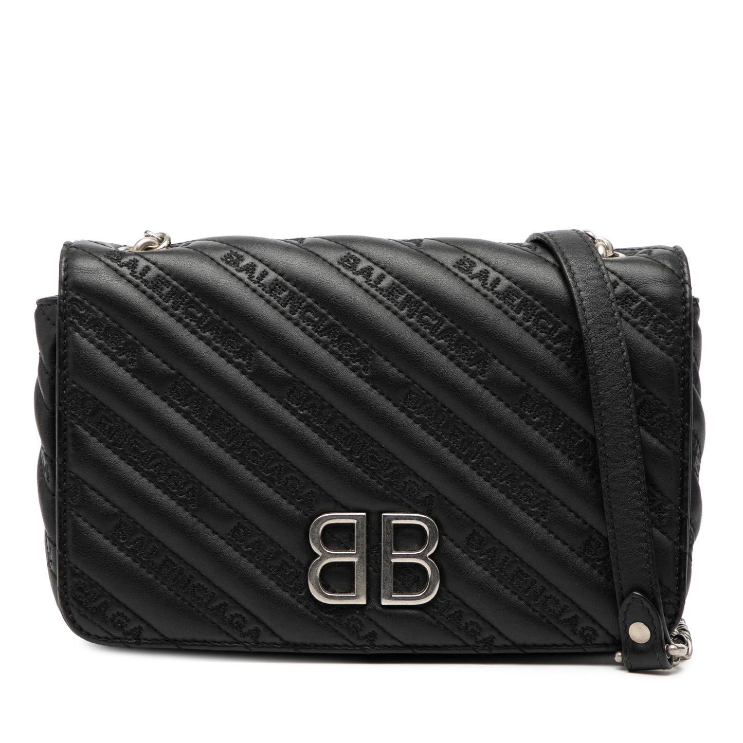 Balenciaga Embossed Leather Allover Logo BB Wallet on Chain