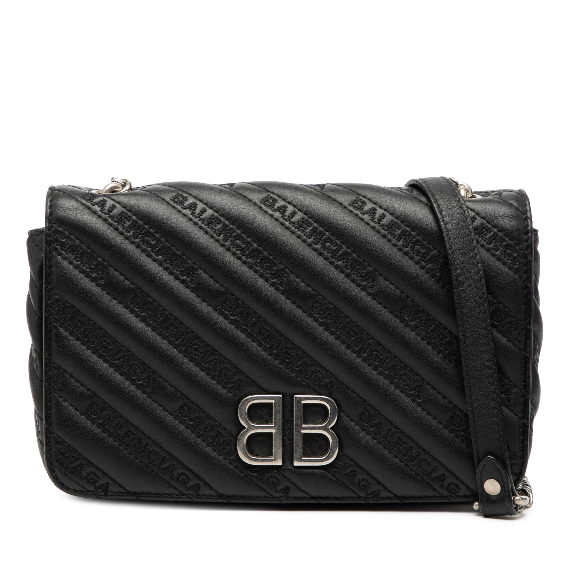 Balenciaga Embossed Leather Allover Logo BB Wallet on Chain