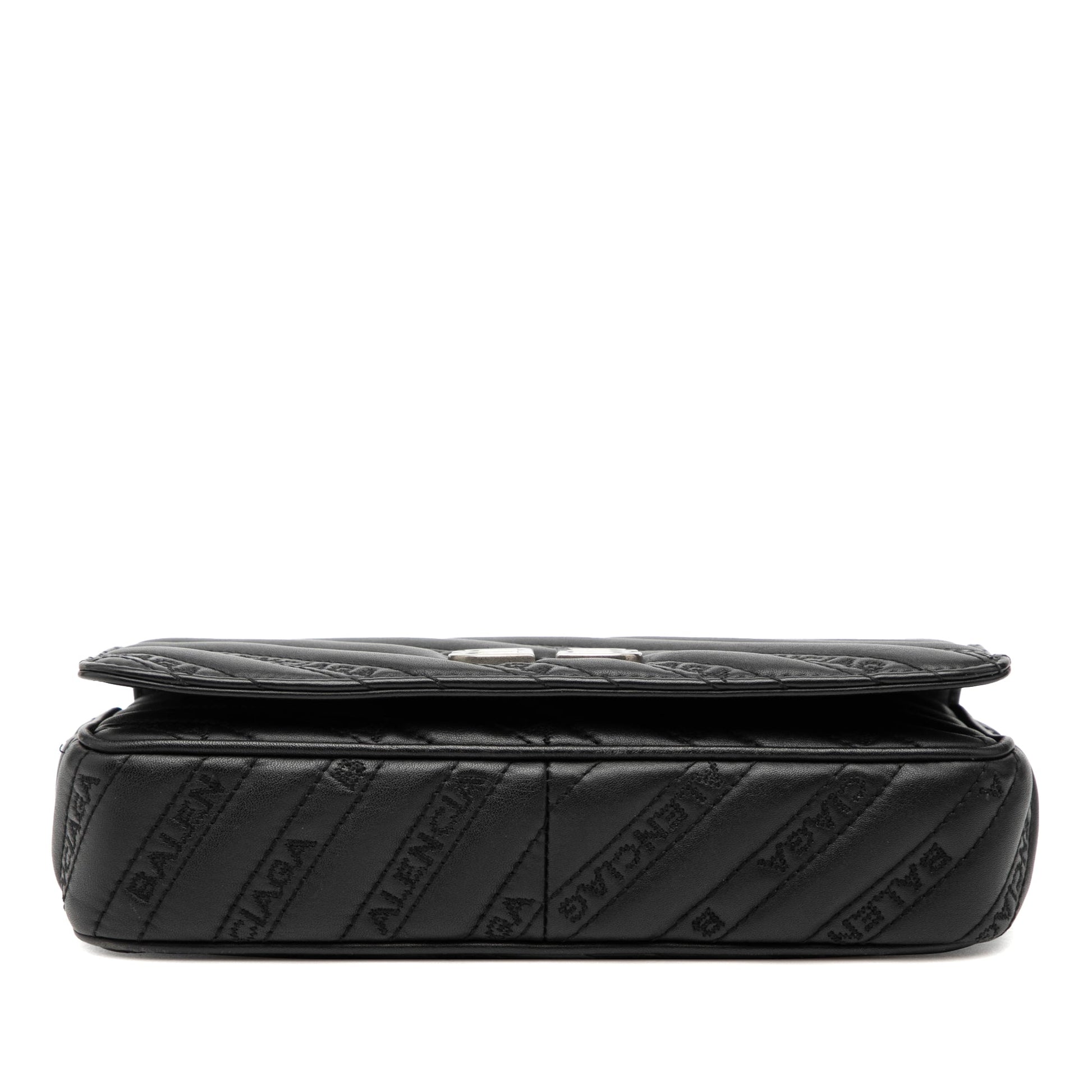 Balenciaga Embossed Leather Allover Logo BB Wallet on Chain