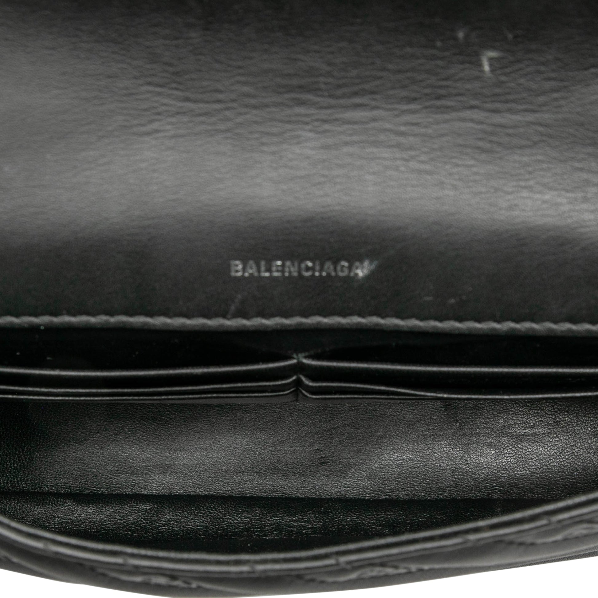 Balenciaga Embossed Leather Allover Logo BB Wallet on Chain