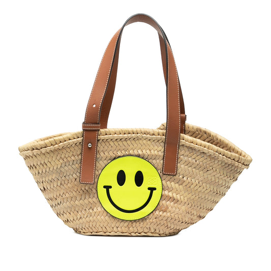 LOEWE Paulas Ibiza Smiley Small Raffia Basket Tote