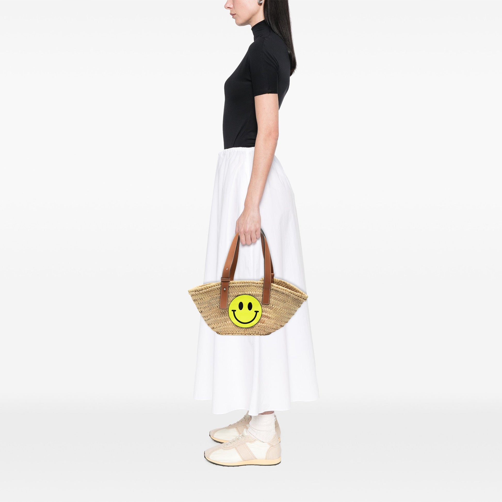 LOEWE Paulas Ibiza Smiley Small Raffia Basket Tote