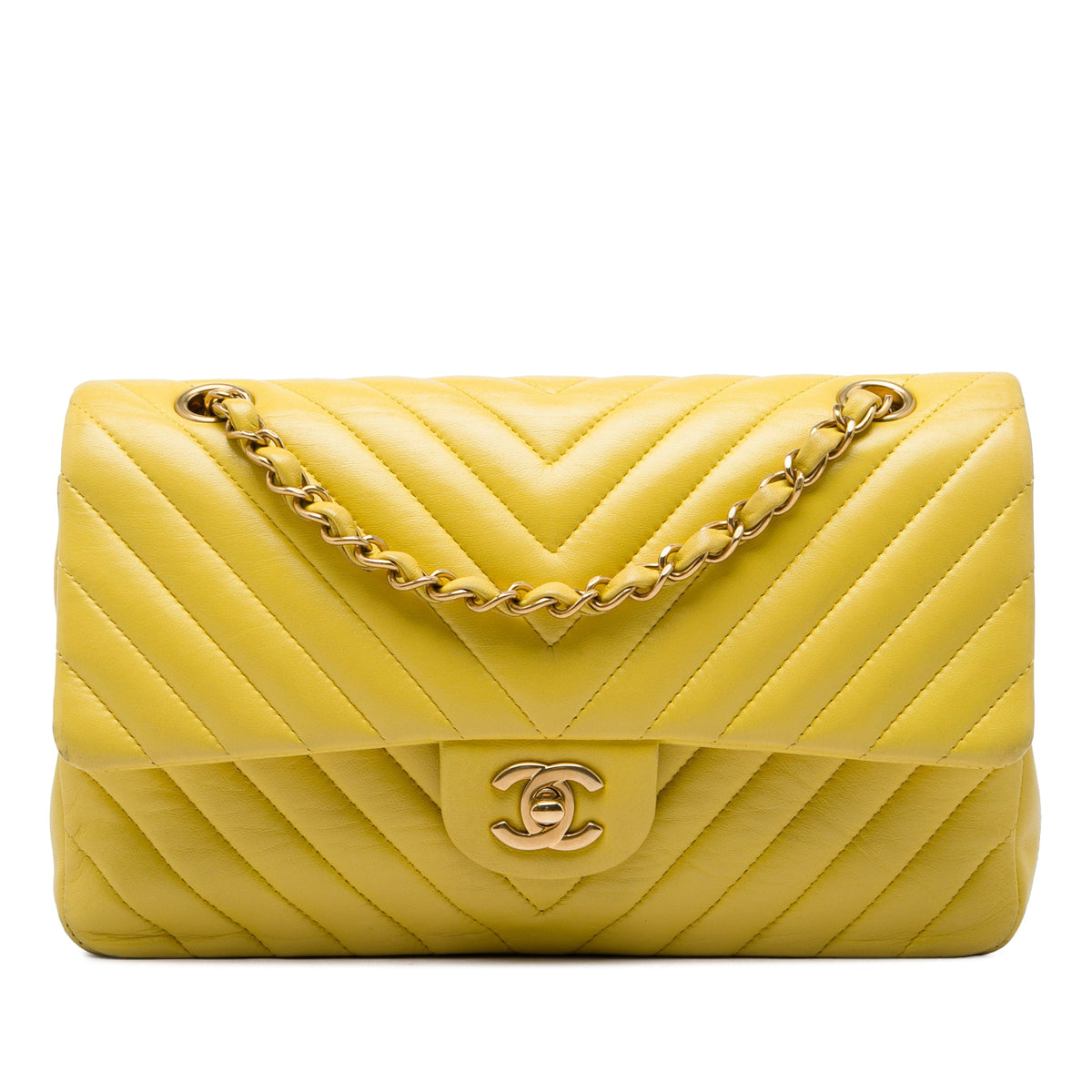 Chanel Medium Classic Chevron Lambskin Double Flap — Yellow