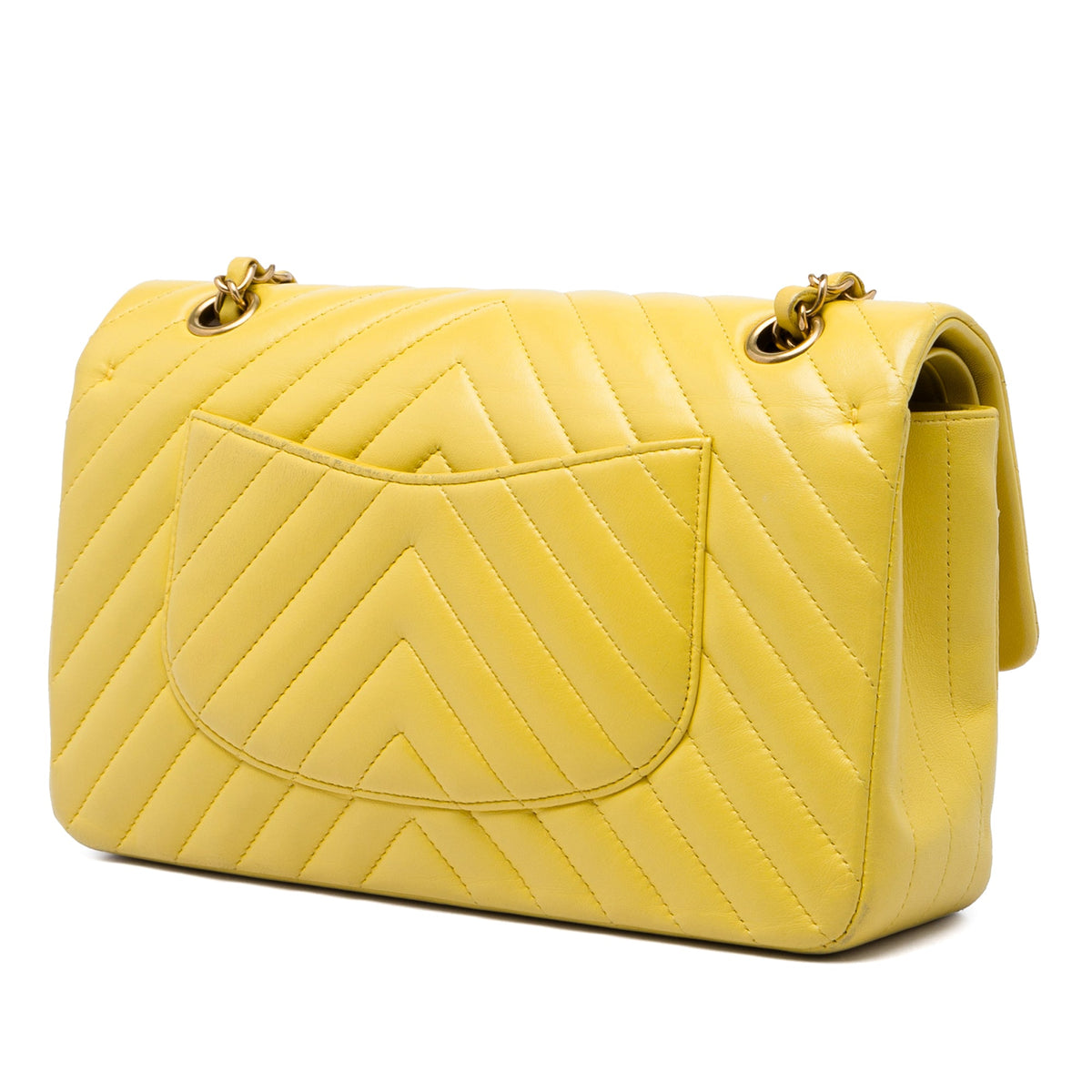 Chanel Medium Classic Chevron Lambskin Double Flap — Yellow