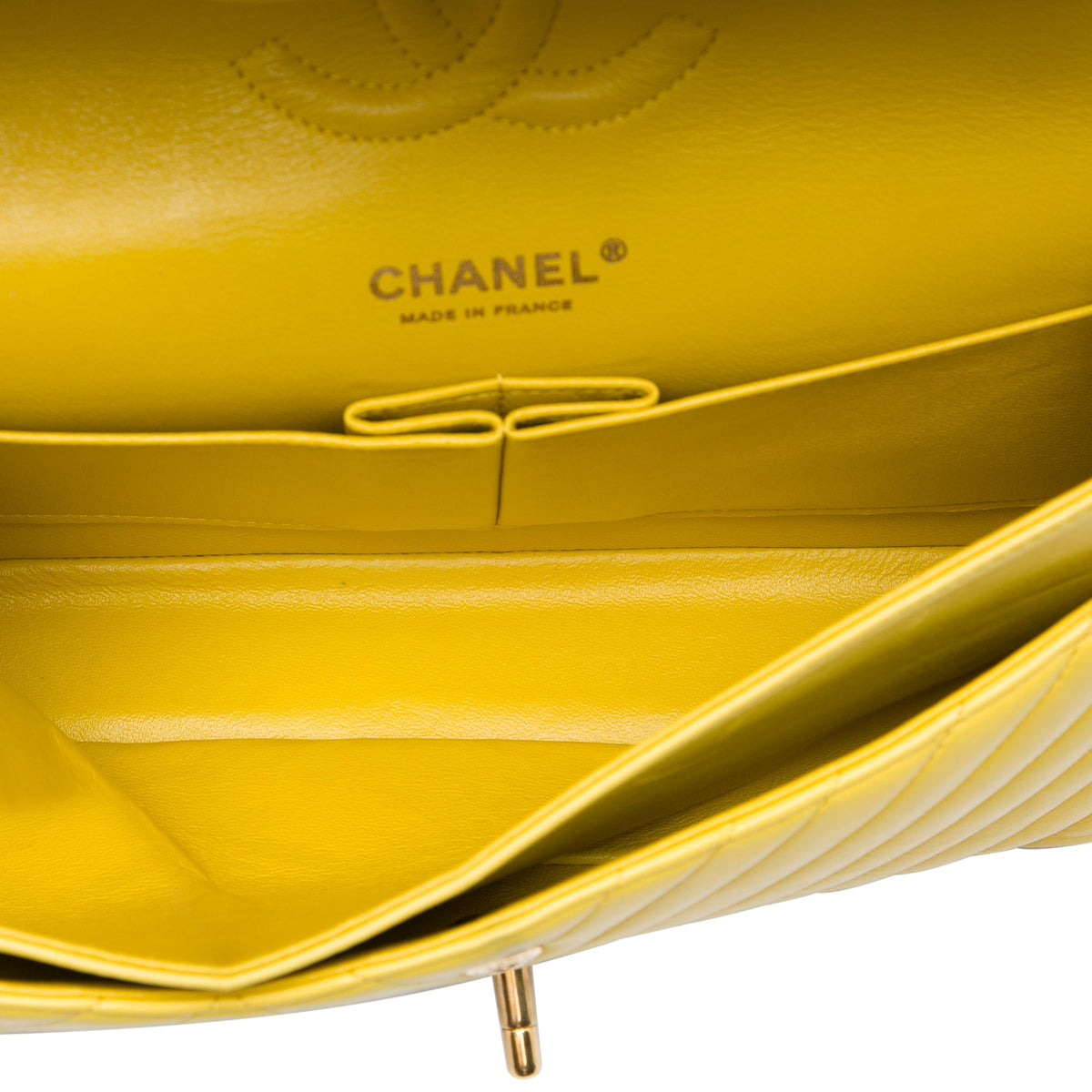 Chanel Medium Classic Chevron Lambskin Double Flap — Yellow