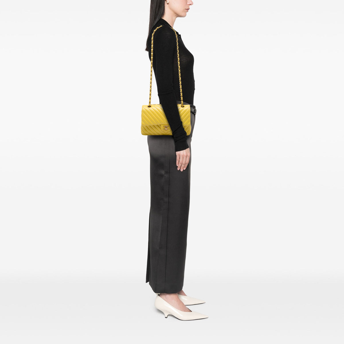 Chanel Medium Classic Chevron Lambskin Double Flap — Yellow
