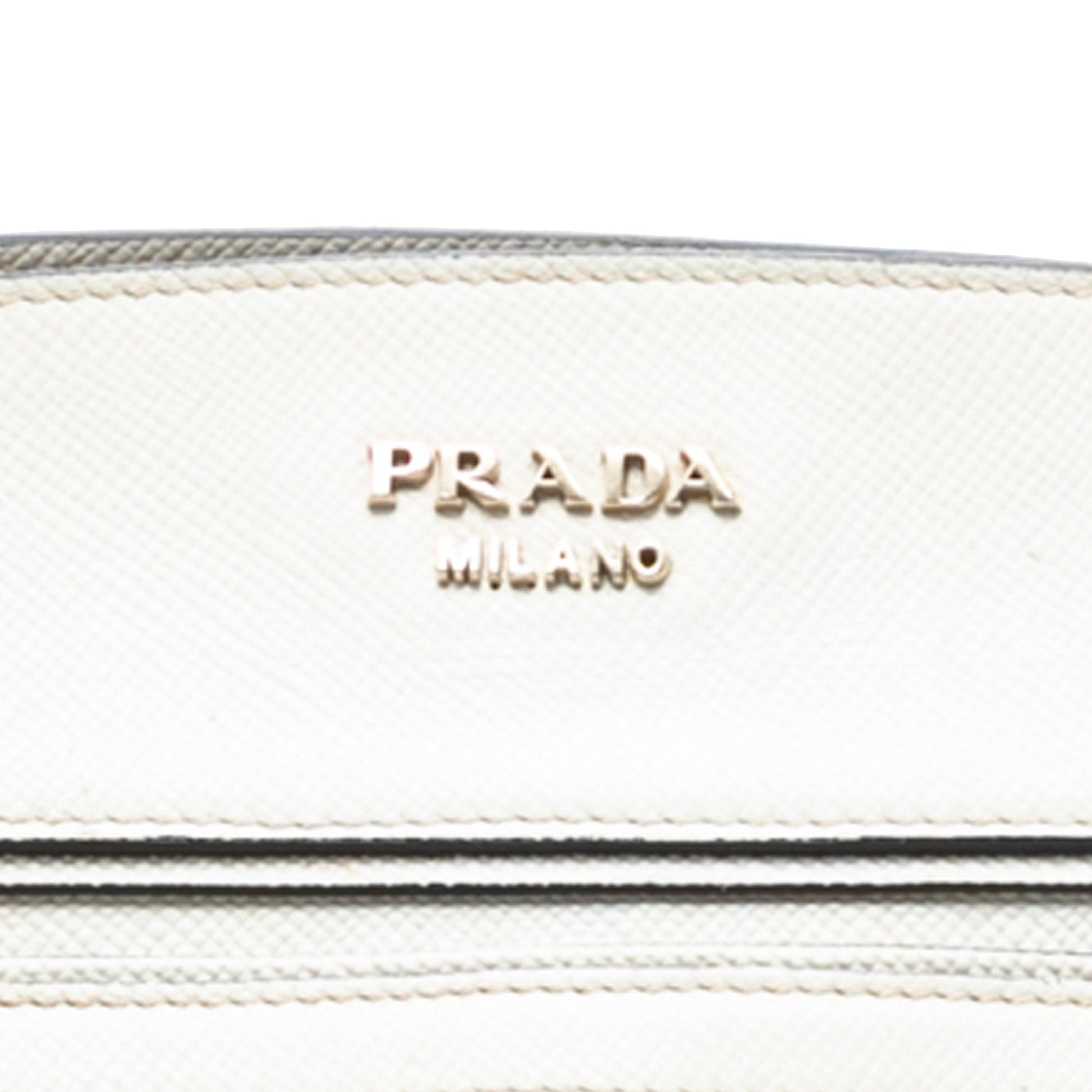 Prada Bicolor Saffiano Cuir Trimmed Canvas Satchel