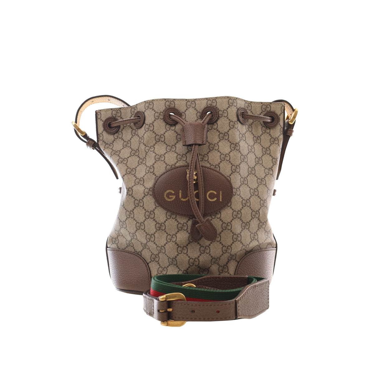 Gucci GG Supreme Neo Vintage Drawstring Bucket Bag — Beige