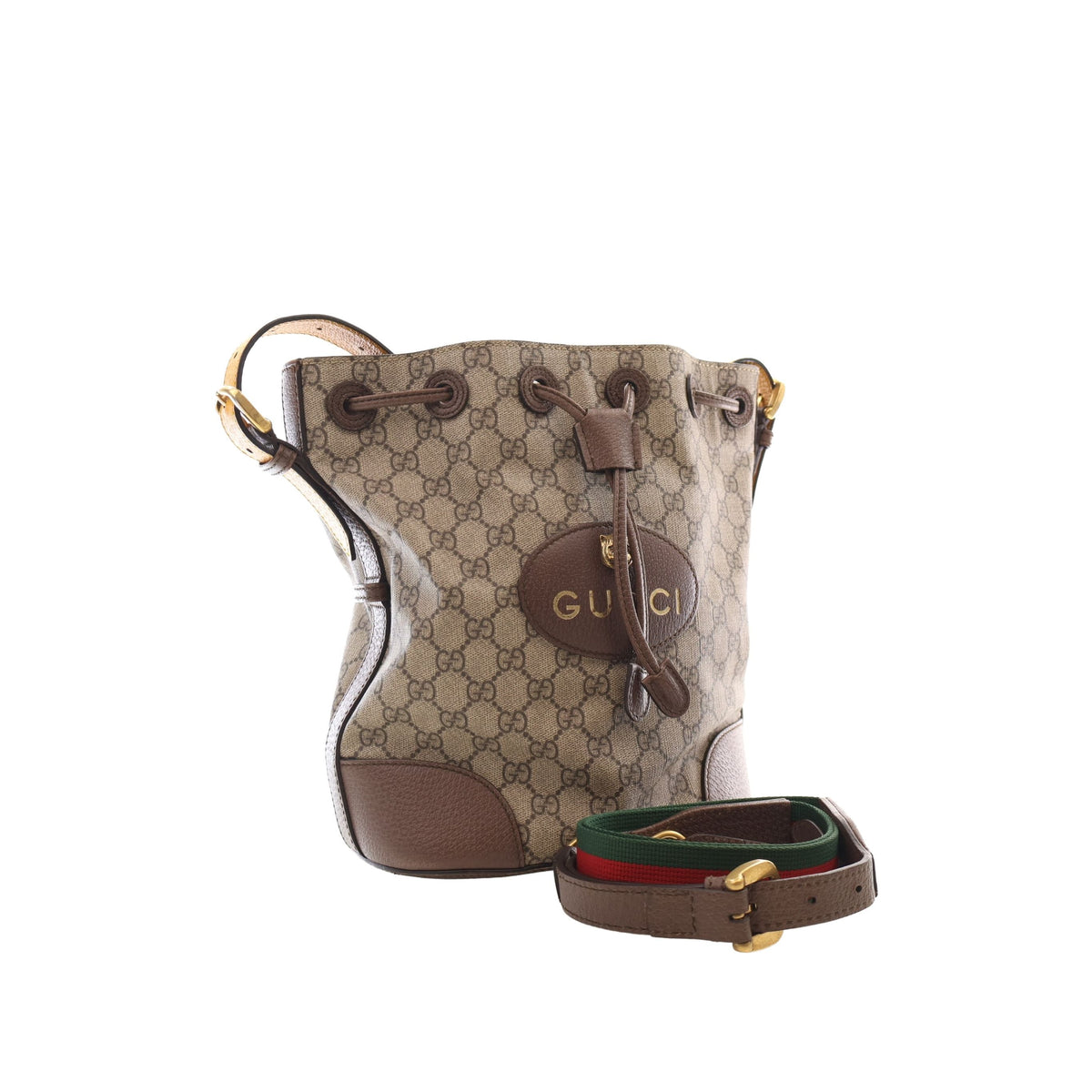 Gucci GG Supreme Neo Vintage Drawstring Bucket Bag — Beige