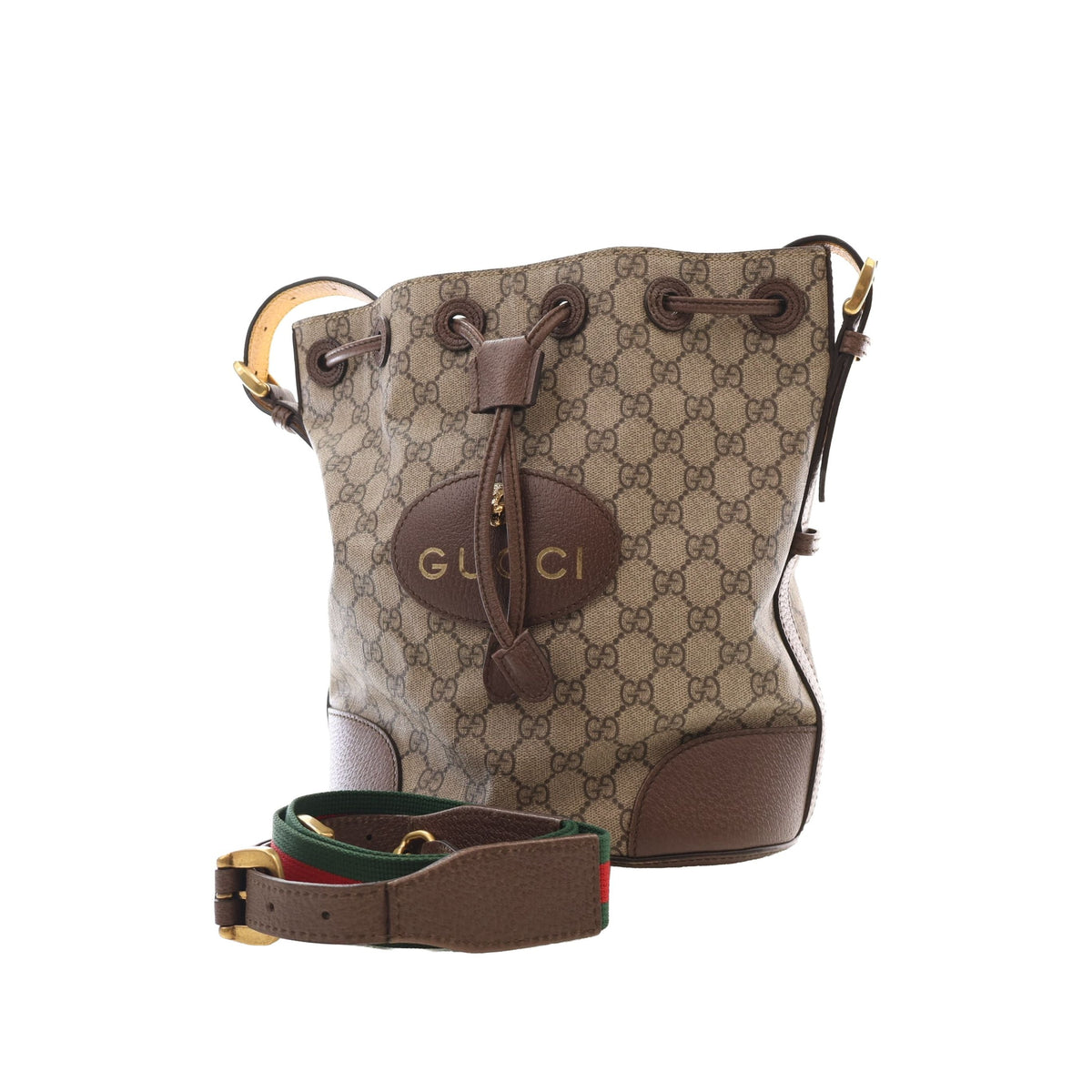 Gucci GG Supreme Neo Vintage Drawstring Bucket Bag — Beige