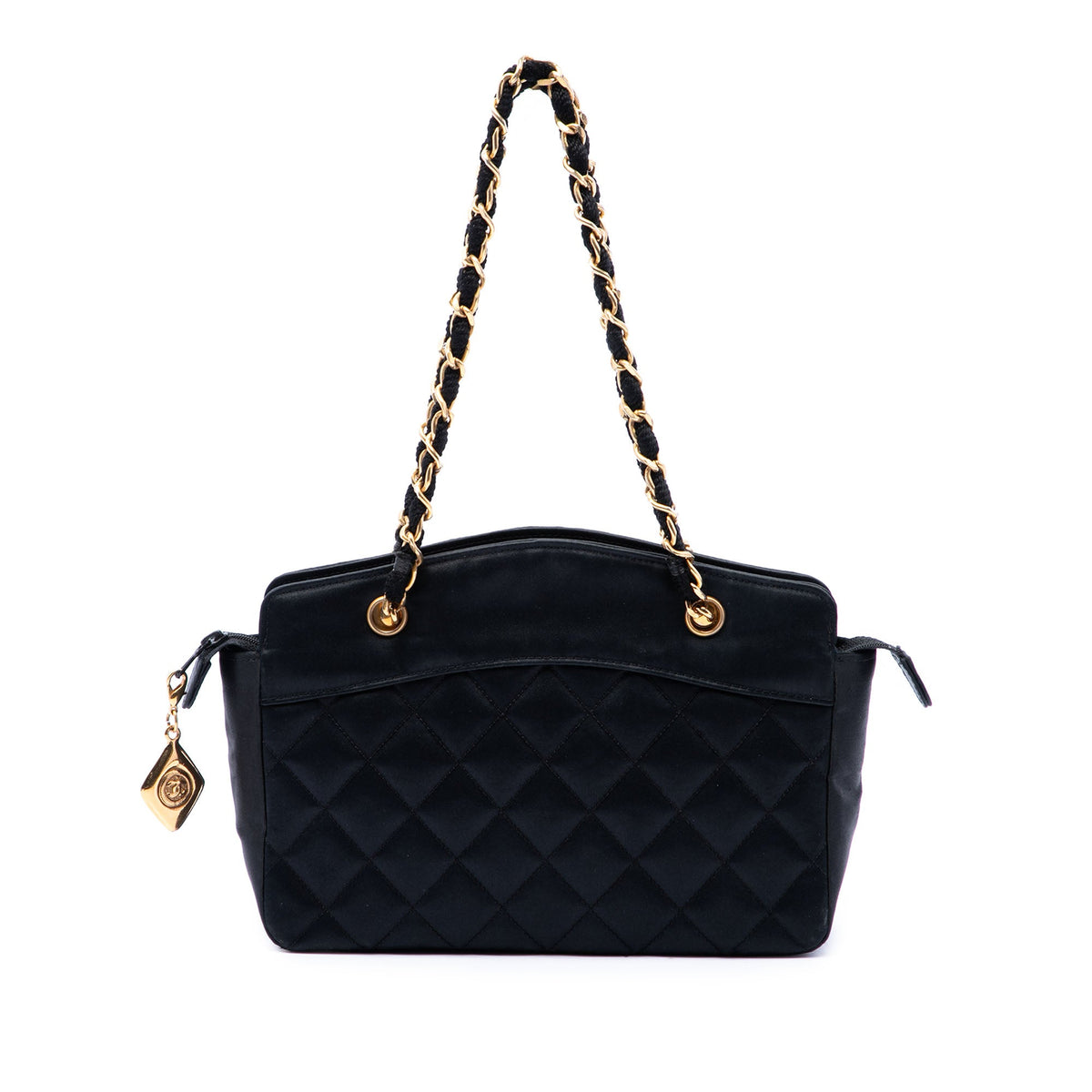 Chanel CC Quilted Satin Zip Handbag — Black