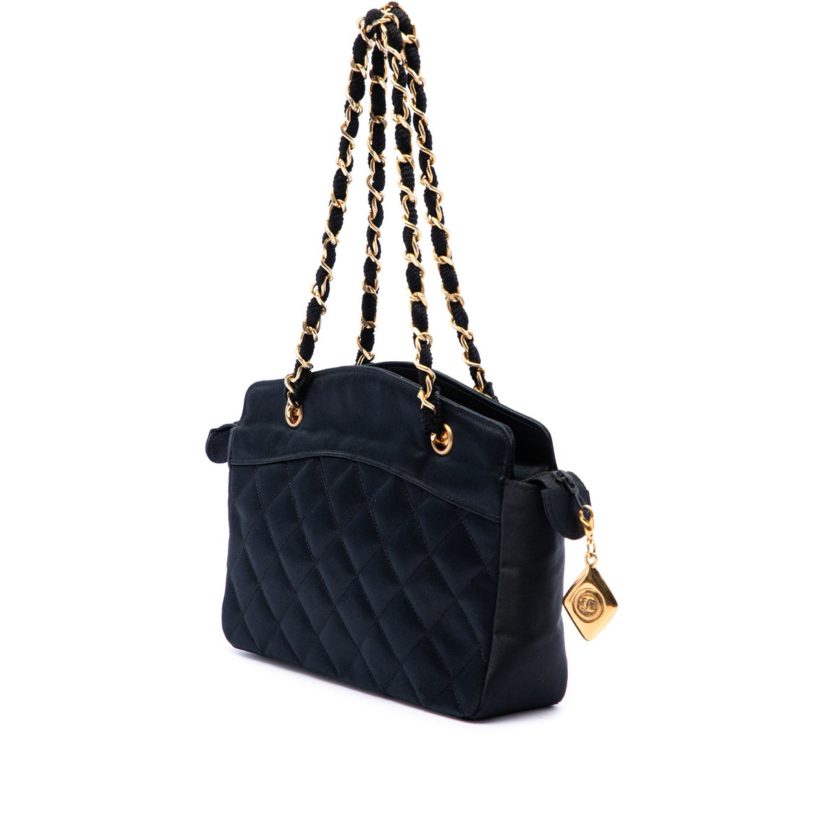 Chanel CC Quilted Satin Zip Handbag — Black