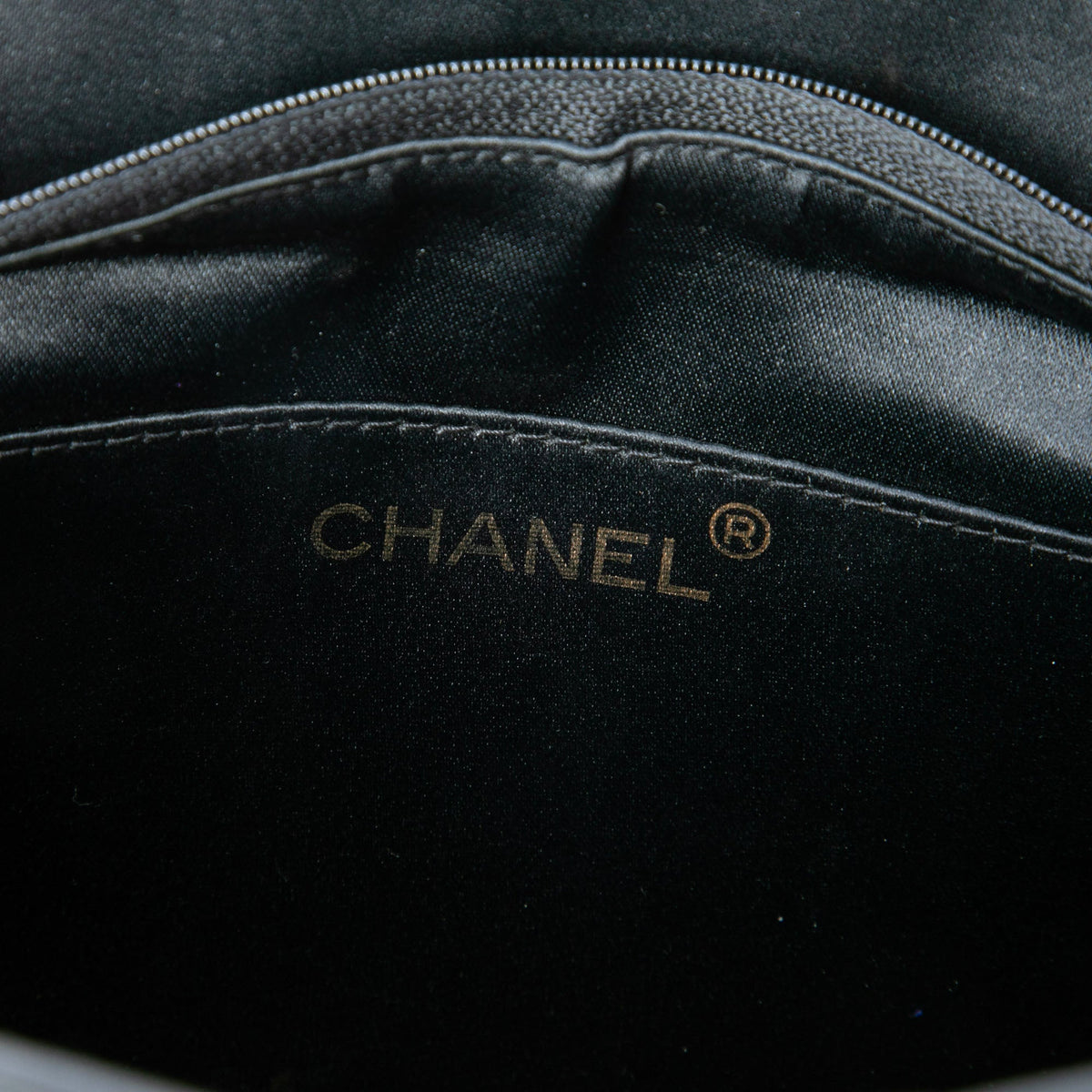 Chanel CC Quilted Satin Zip Handbag — Black