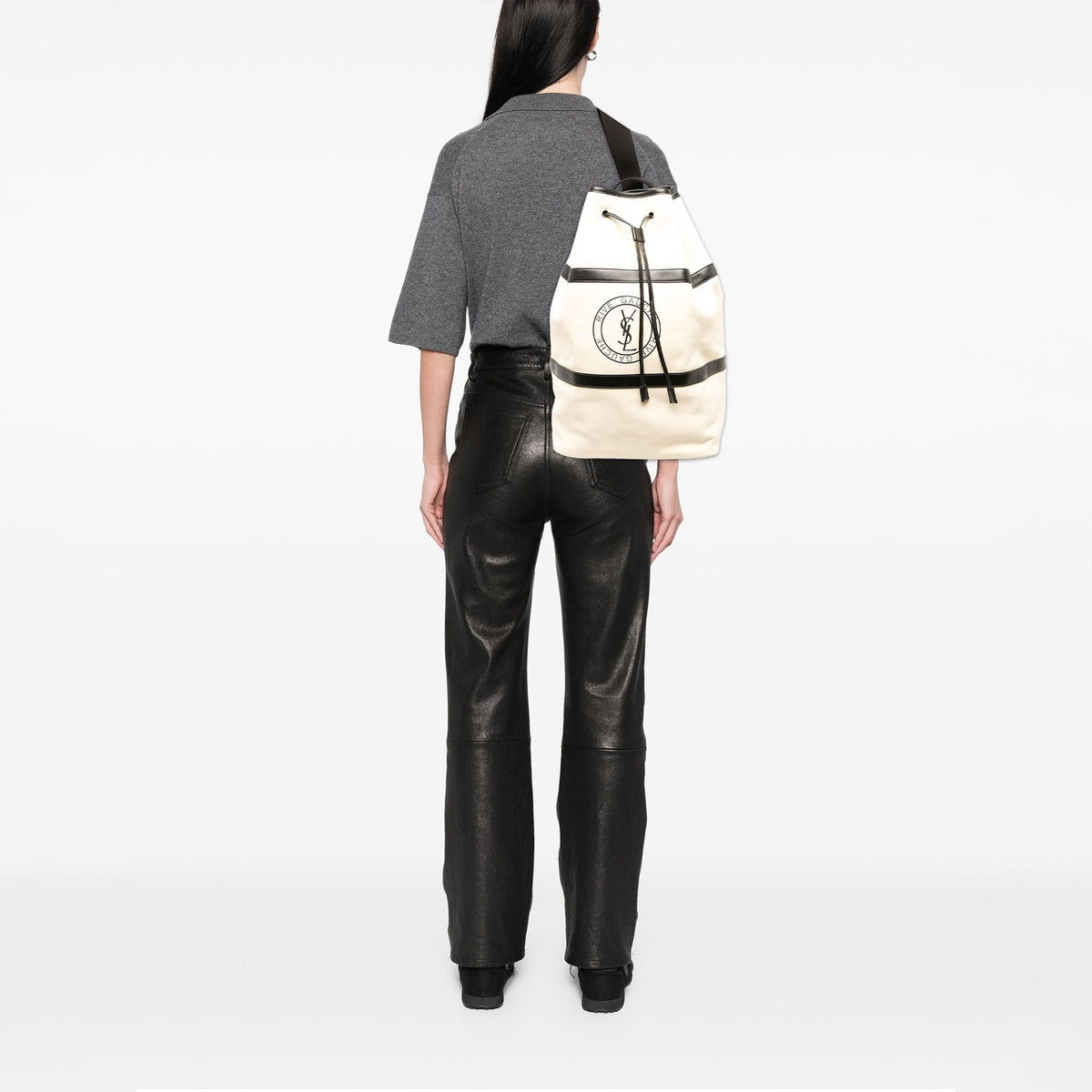 Saint Laurent Leather Rive Gauche Sling Bag — White