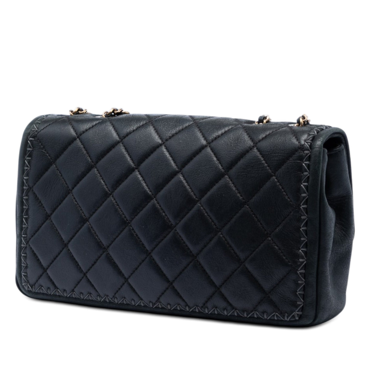 Chanel CC Quilted Iridescent Calfskin Whipstitch Single Flap