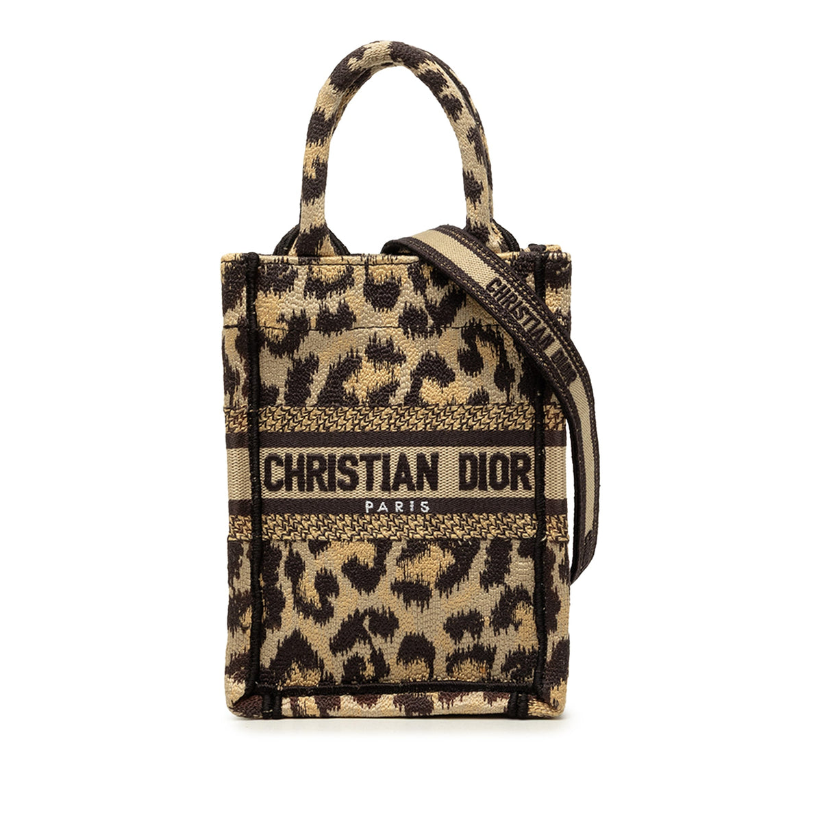 Dior Mizza Mini Embroidered Canvas Leopard Vertical Book Tote — Beige