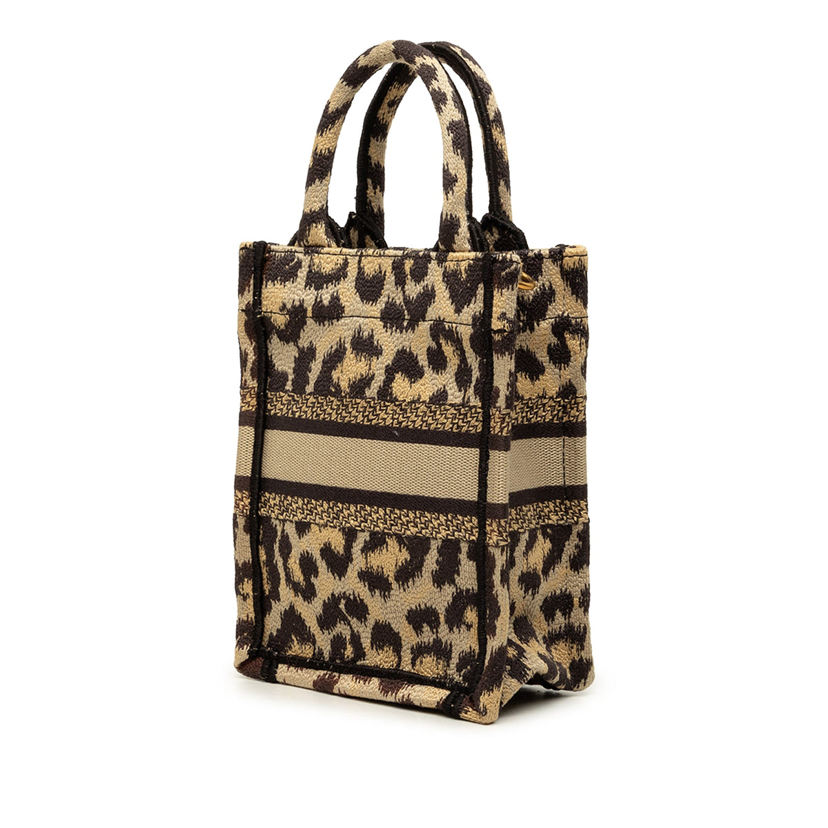 Dior Mizza Mini Embroidered Canvas Leopard Vertical Book Tote — Beige