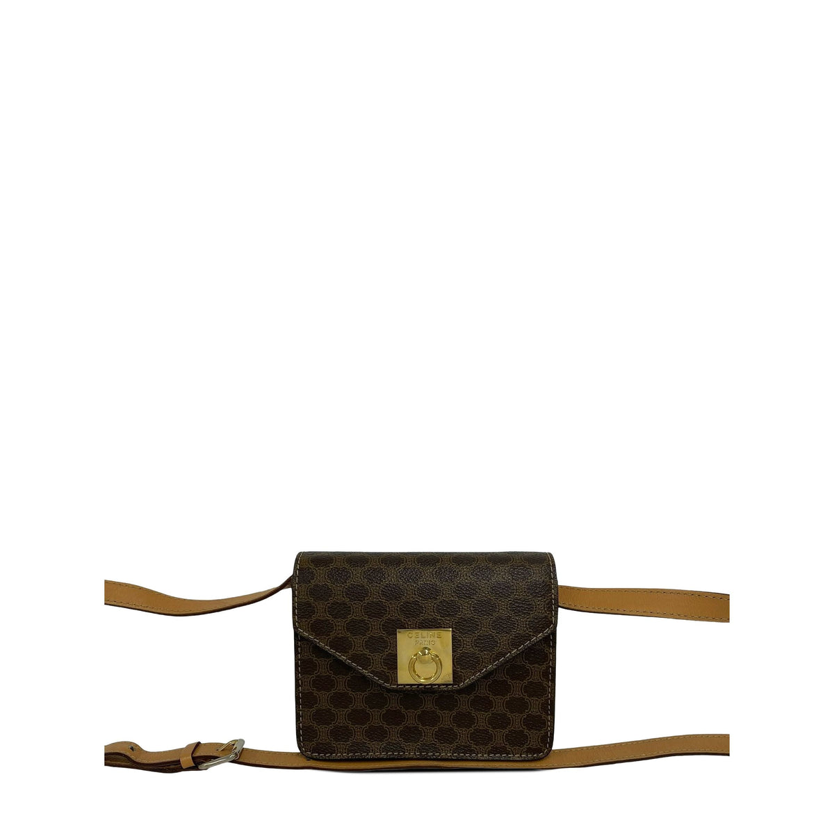 Celine Macadam Coated Canvas Crossbody — Brown