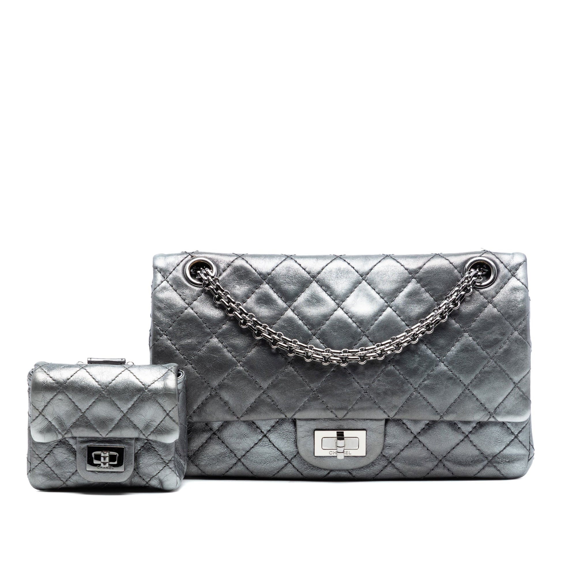 Quilted Aged Calfskin Reissue 2.55 Double Flap 225 with Pouch