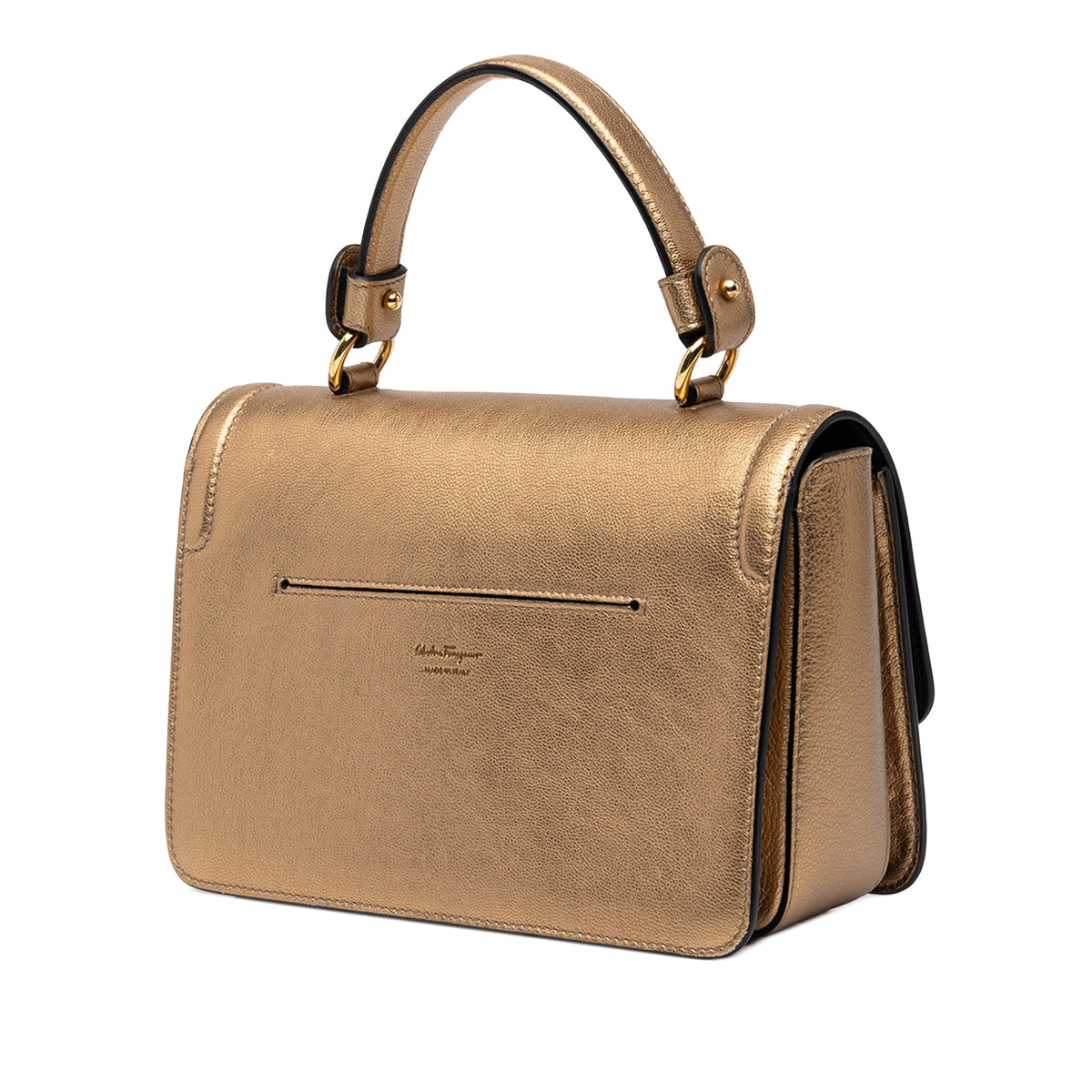 Ferragamo Metallic Calfskin Gancini Seila Top Handle Bag — Gold
