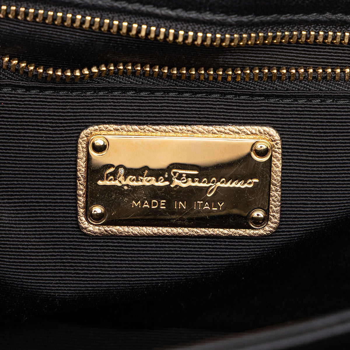 Ferragamo Metallic Calfskin Gancini Seila Top Handle Bag — Gold