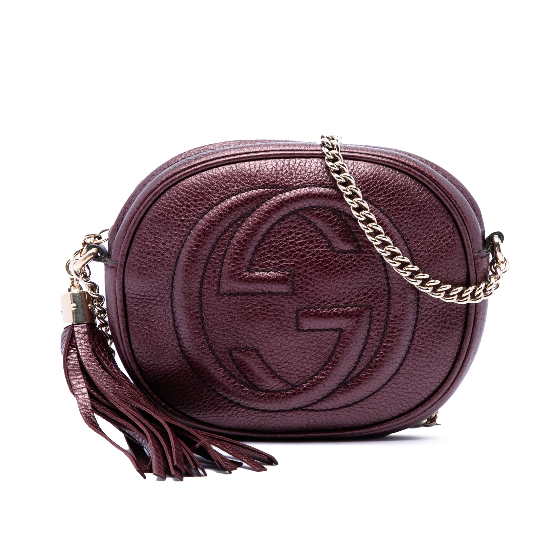 Gucci Mini Metallic Pebbled Calfskin Soho Chain Crossbody