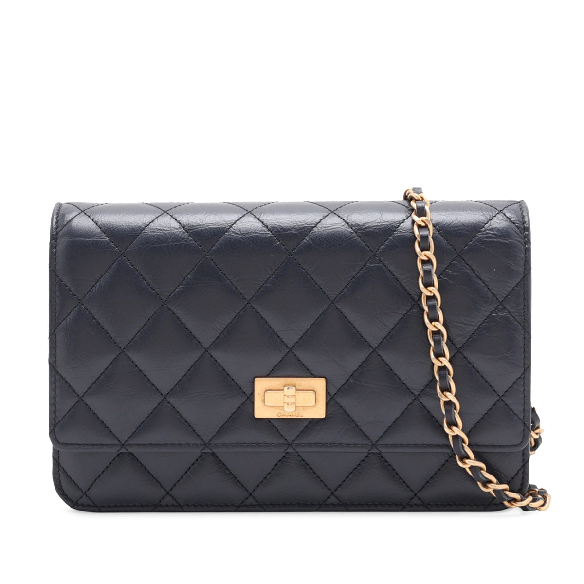 Chanel Quilted Shiny Aged Calfskin Reissue 2.55 Wallet on Chain — Blue