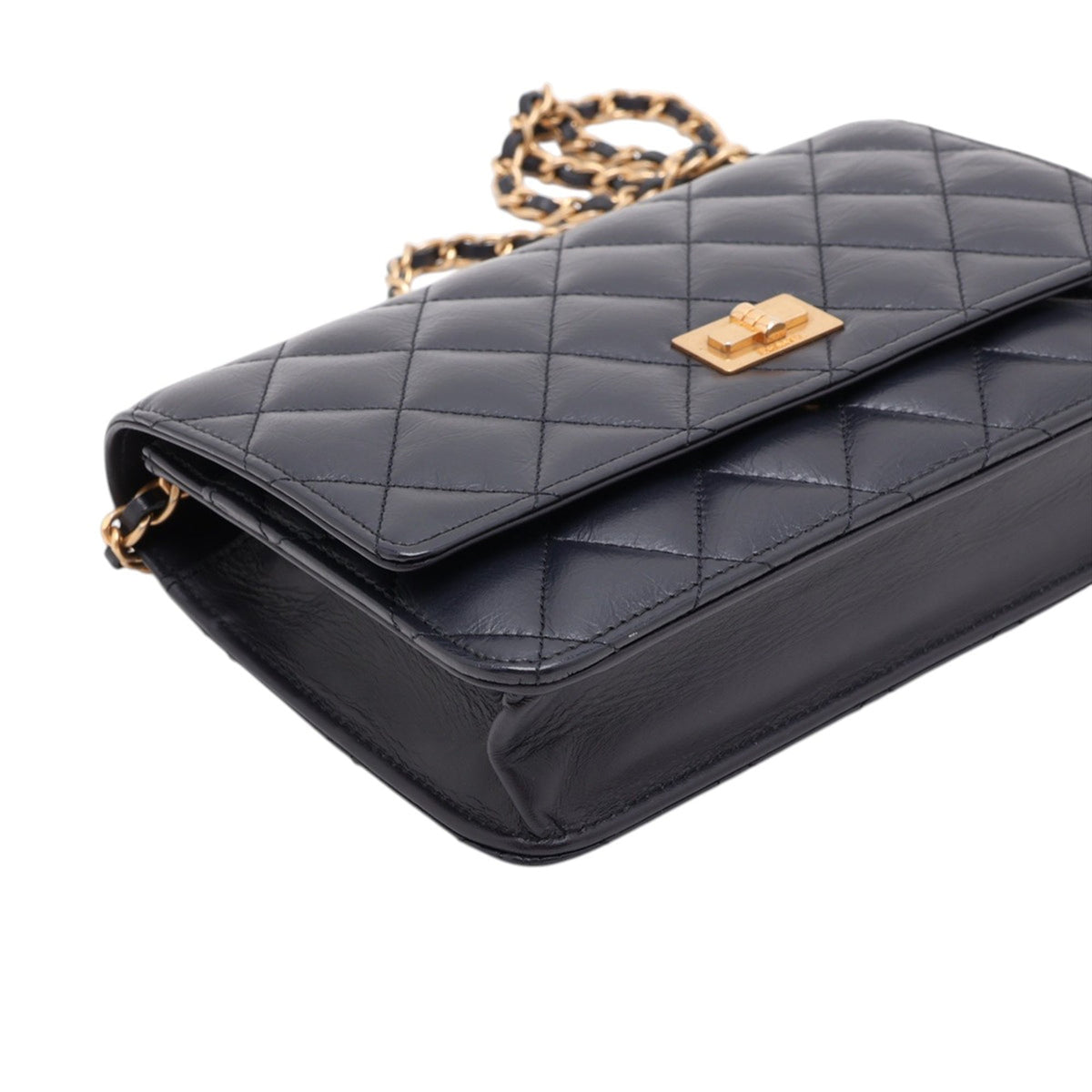 Chanel Quilted Shiny Aged Calfskin Reissue 2.55 Wallet on Chain — Blue